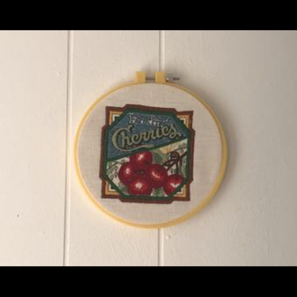 Hand embroidered vintage cherry picture